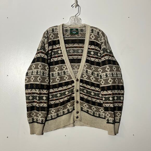 Vintage Jantzen Geometric Aztek Button Up Cardigan Sweater Made In USA Men Large - Picture 1 of 8